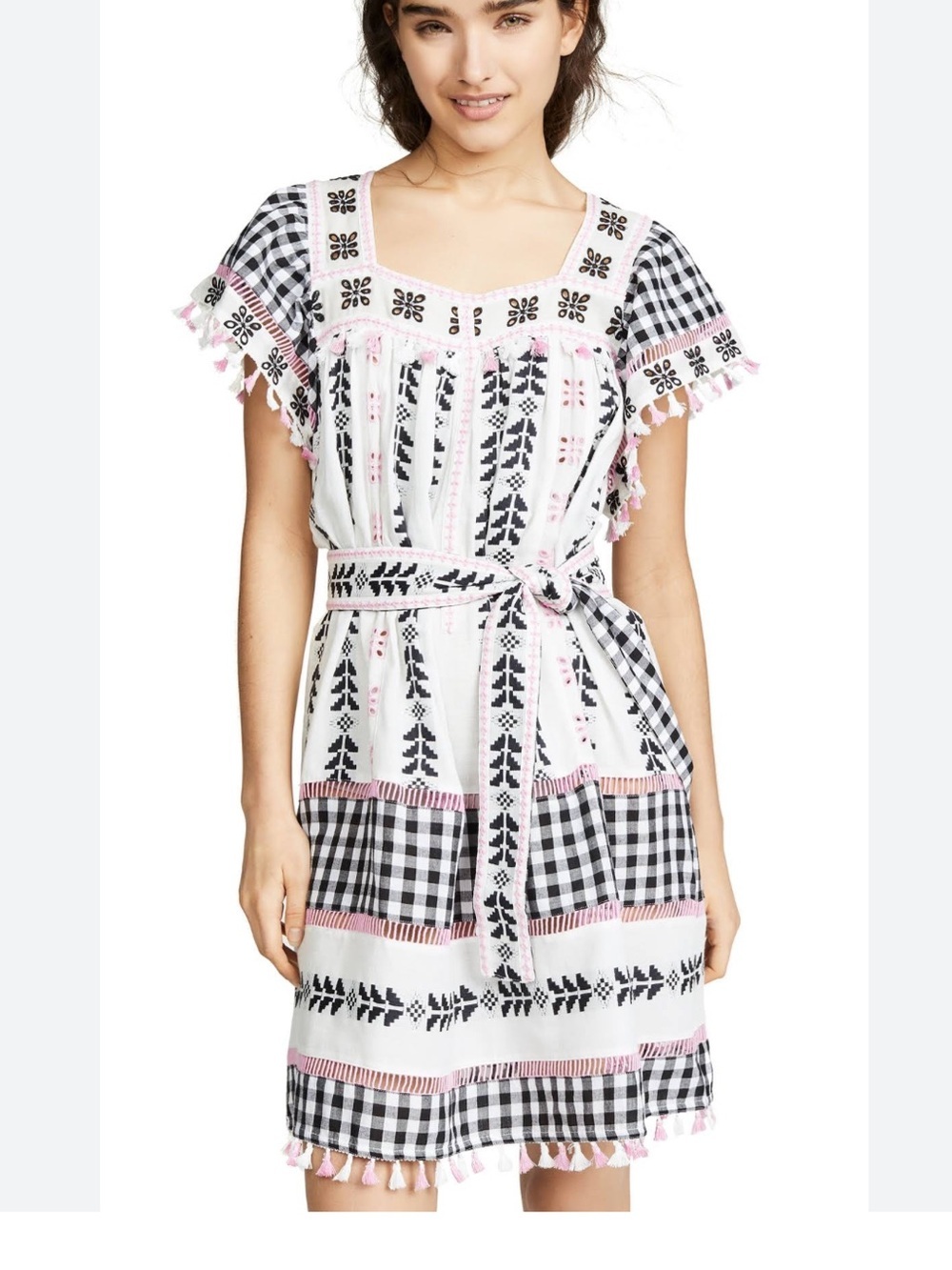 Anthropologie Dodo Bar Or White Gingham Pas Pour Toi Embroidered Dress Mediu